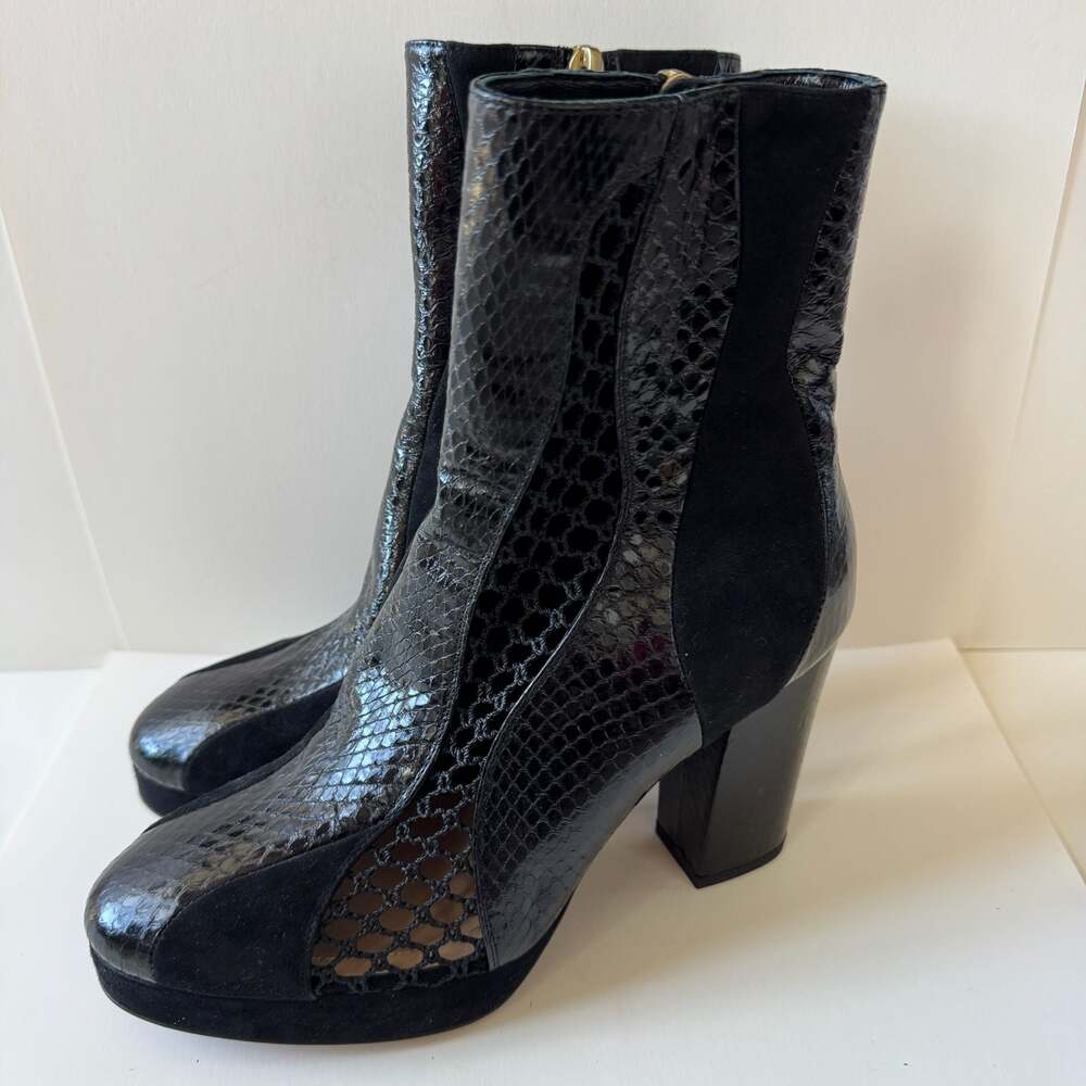 Dior Black Snakeskin Suede Mesh Platform Ankle Boots Size 35.5